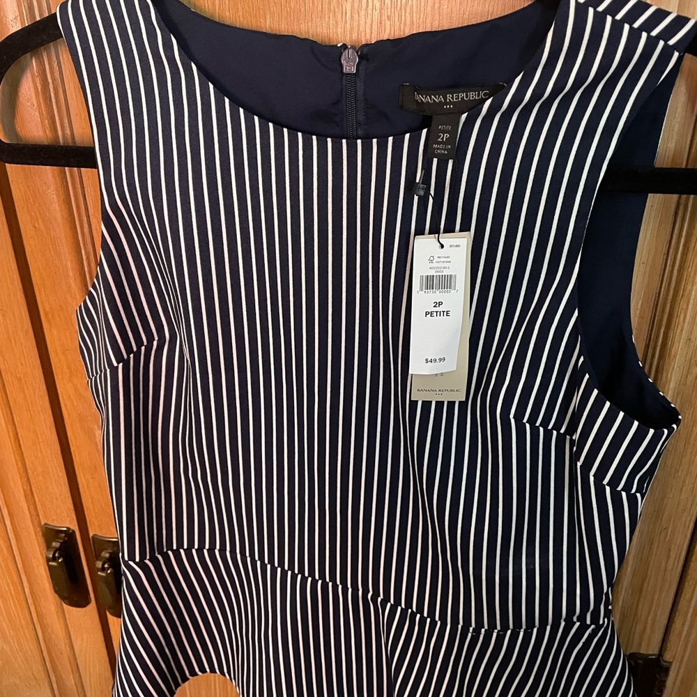 Banana Republic Factory Blue and White Asymmetrical Peplum Tank Top